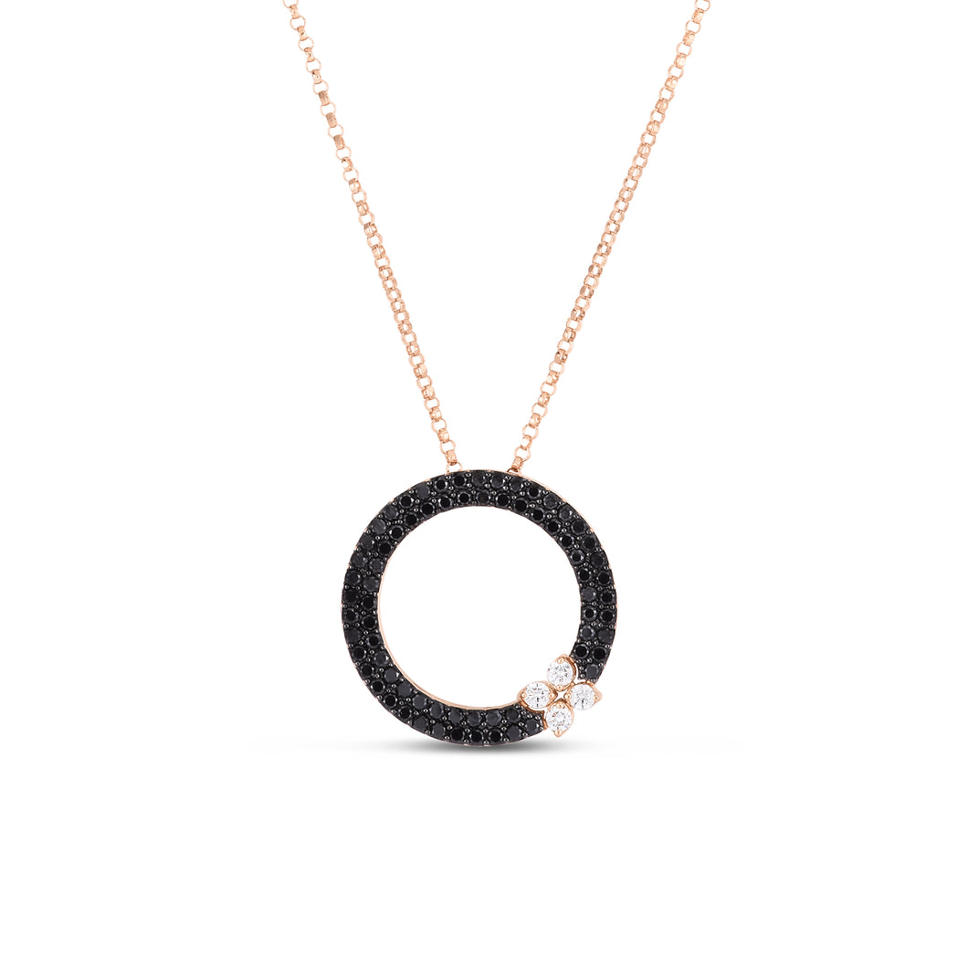 18K Rose Gold Love in Verona Black and White Diamond Circle Pendant