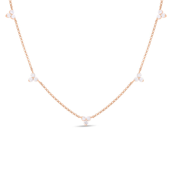 18K Rose Gold Diamonds By The Inch 5 Station Flower Necklace