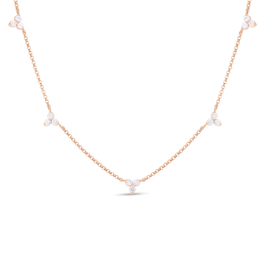 18K Rose Gold Diamonds By The Inch 5 Station Flower Necklace