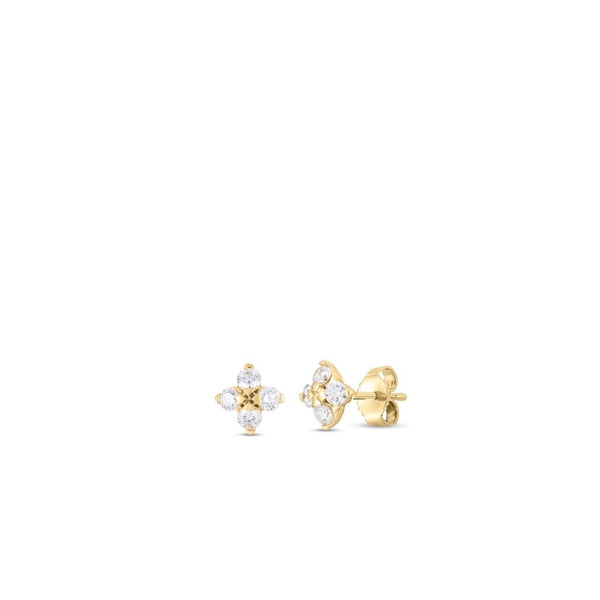 18K Yellow Gold Love In Verona Small Diamond Flower Stud Earrings