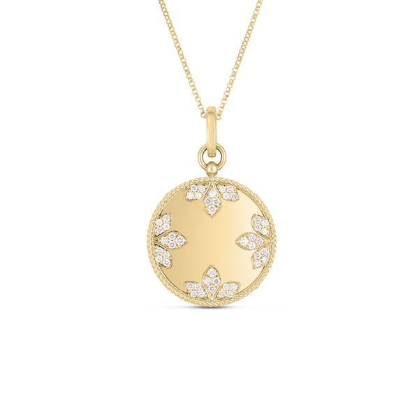 18K Yellow Gold Medallion Charms Large Diamond Necklace