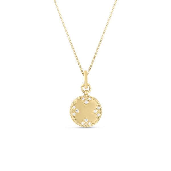 18K Yellow Gold Medallion Charms Small Diamond Necklace