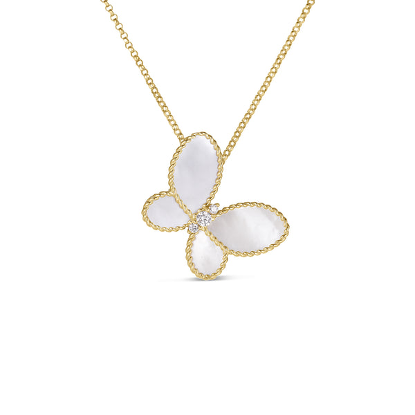 18K Yellow Gold Jasmine Diamond & Mother of Pearl Butterfly Necklace