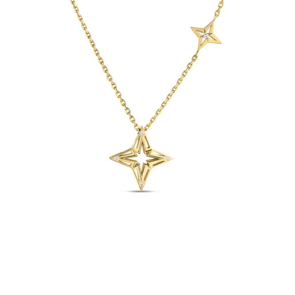 18K Yellow Gold Stardust Small Open Frame Diamond Star Necklace