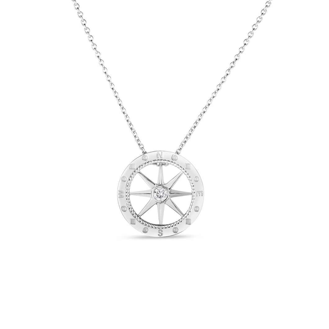 18K White Gold Diamond Compass Necklace