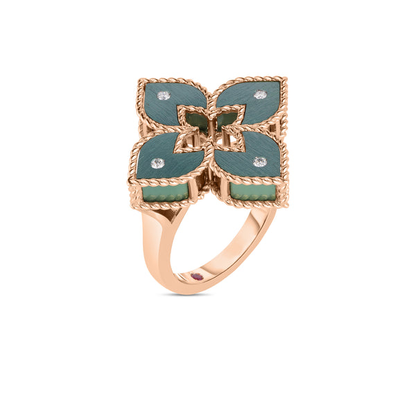 18K Rose Gold Venetian Princess Green Titanium And Diamond Flower Ring