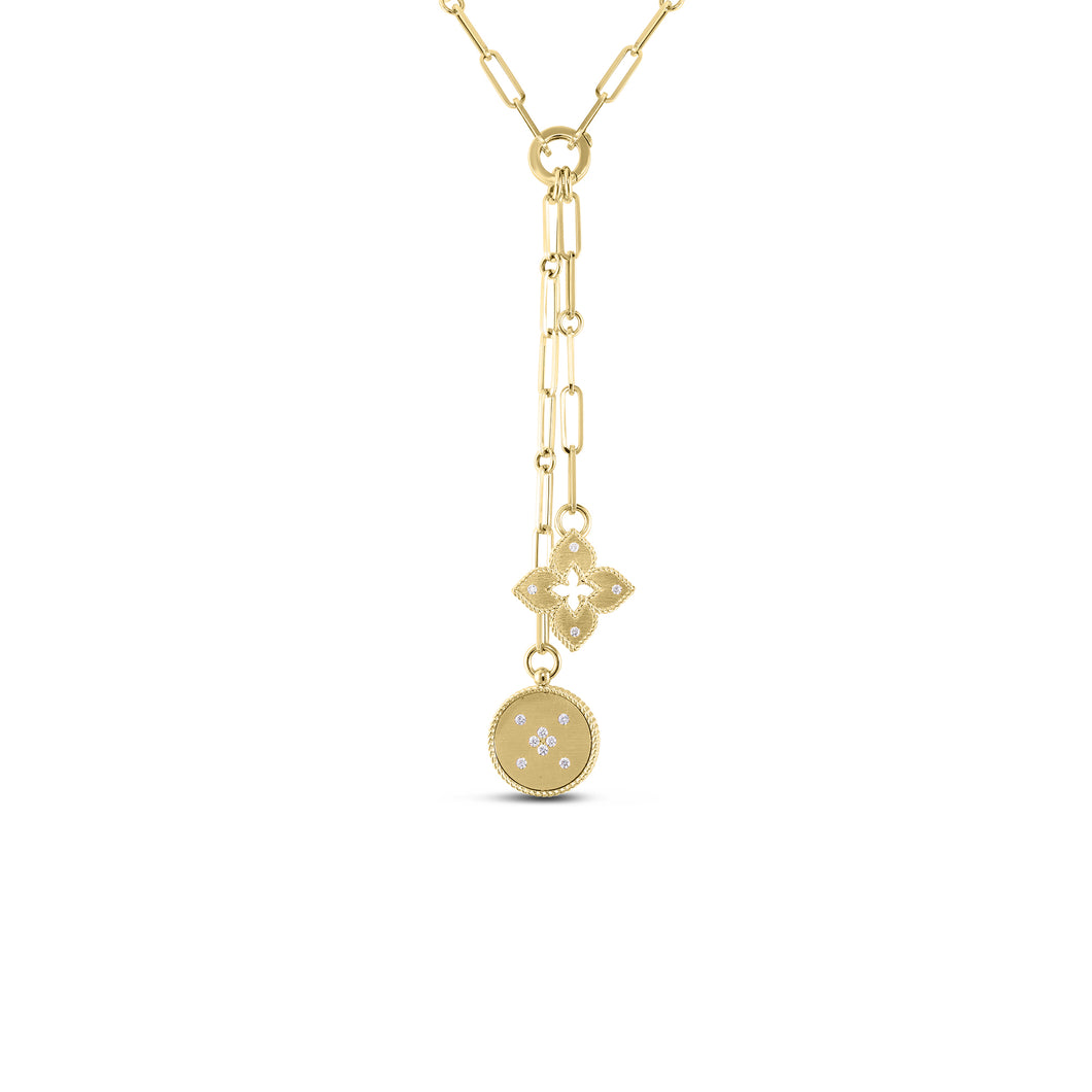 18K Yellow gold Venetian Princess Double Medallion Diamond Necklace 15