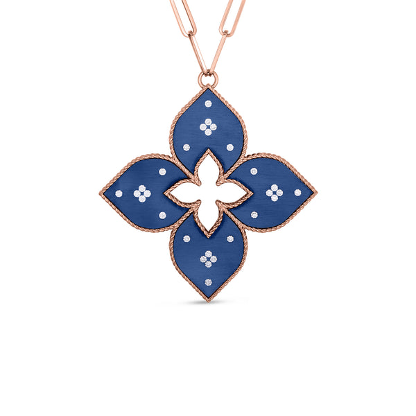 18K Rose Gold Venetian Princess Diamond Blue Titanium Large Pendant