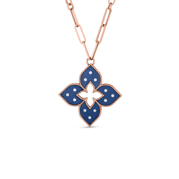 18K Rose Gold Venetian Princess Diamond Blue Titanium Medium Pendant