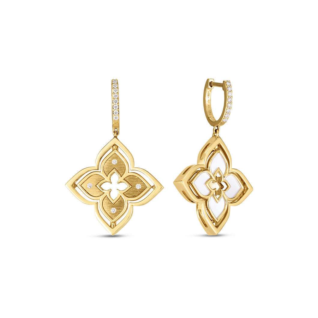 18K Yellow Gold Venetian Princess Pirouette Diamond & Mother of Pearl Flower Drop Earrings