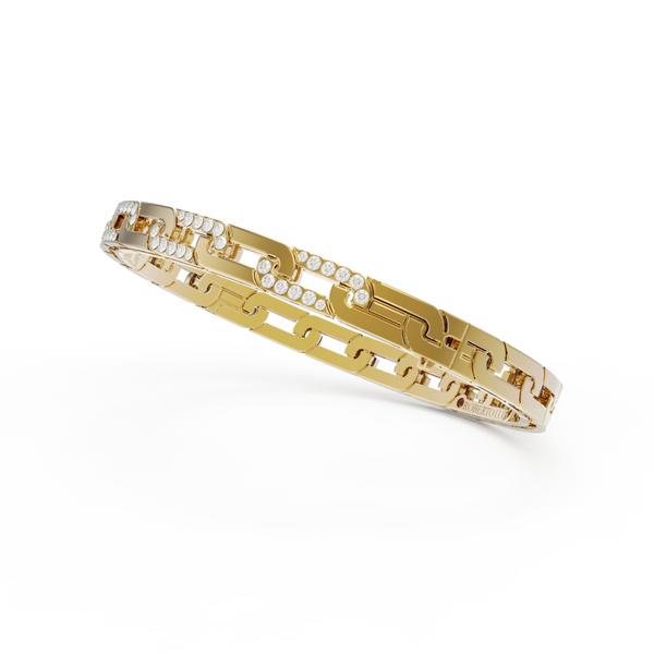 18K Yellow Gold Navarra Diamond Accents Slim Bangle
