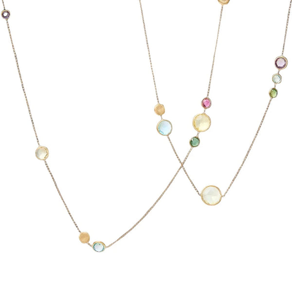 18K Yellow Gold Long Mixed Gemstone Necklace