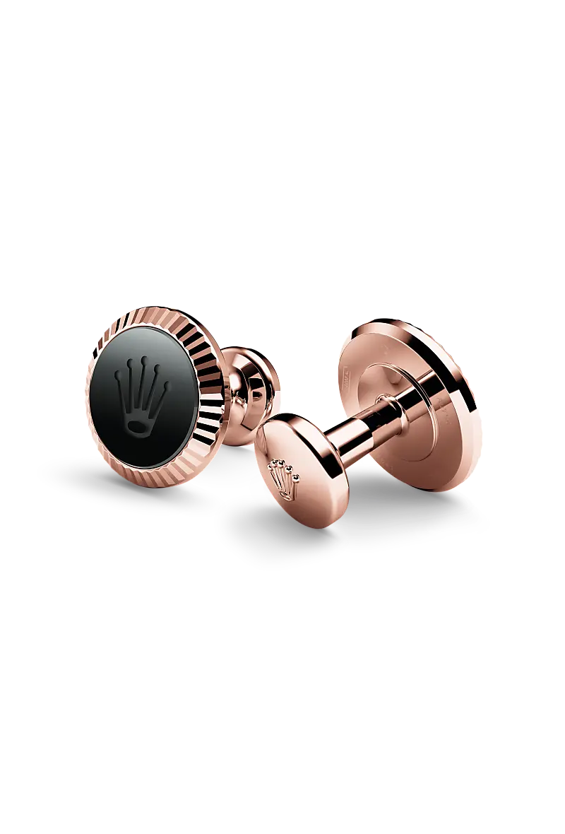 Rolex ‘Fluted’ cufflinks Everose gold and ceramic A1035