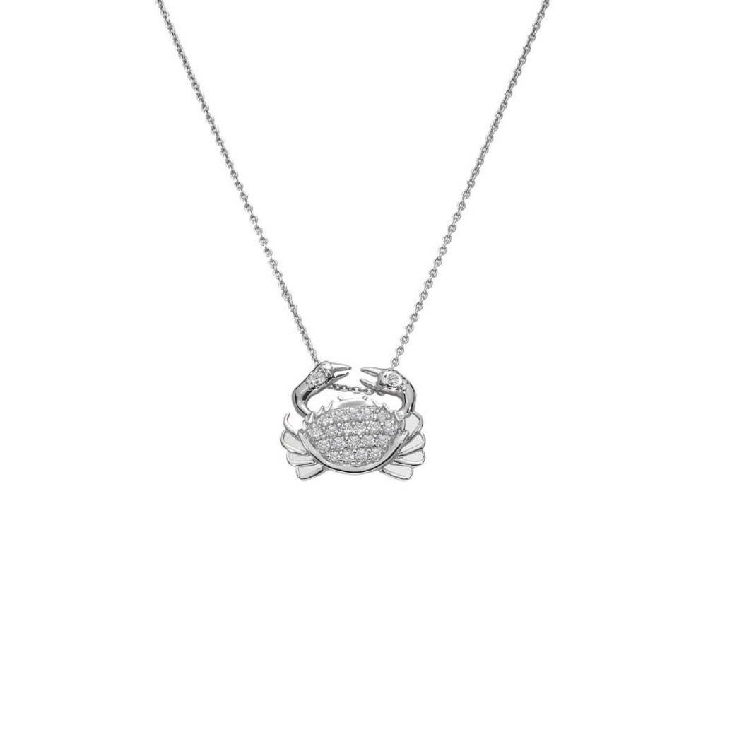 18K White Gold Crab Pendant With Diamonds