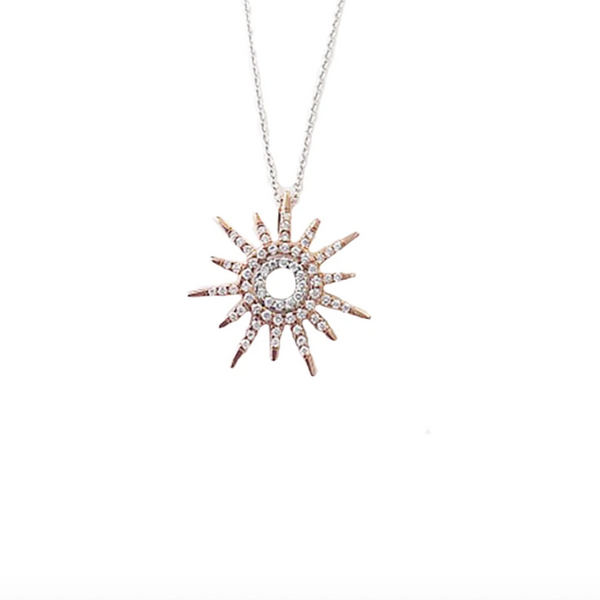 18K Rose and White Gold Diamond Sun Pendant