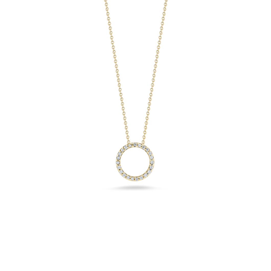 18K Yellow Gold X-Small Circle Pendant With Diamonds