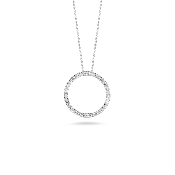 18K White Gold Small Circle Pendant With Diamonds