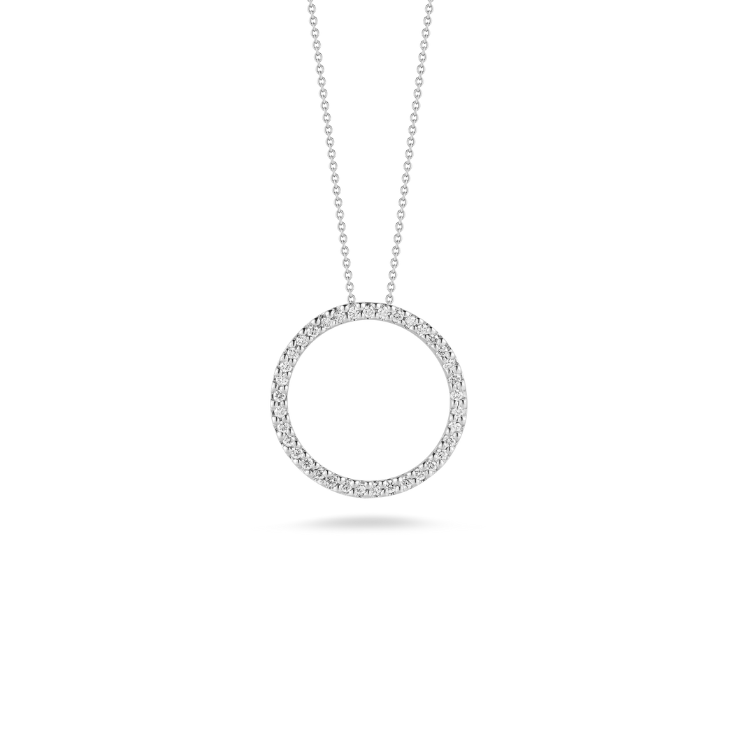 18K White Gold Small Circle Pendant With Diamonds