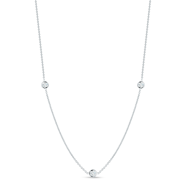 18K White Gold Three Station Diamond Necklace