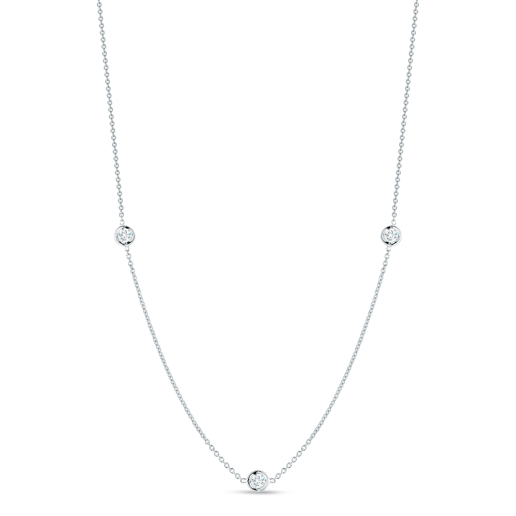 18K White Gold Three Station Diamond Necklace