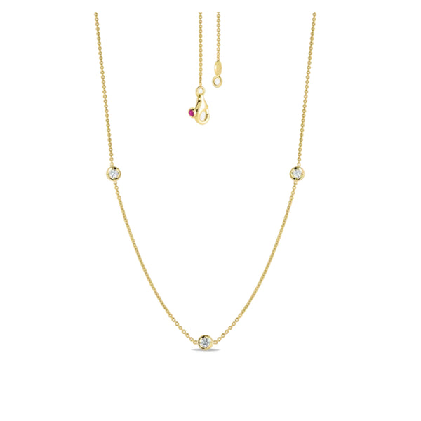 18K Yellow Gold Necklace With 3 Diamond Stations