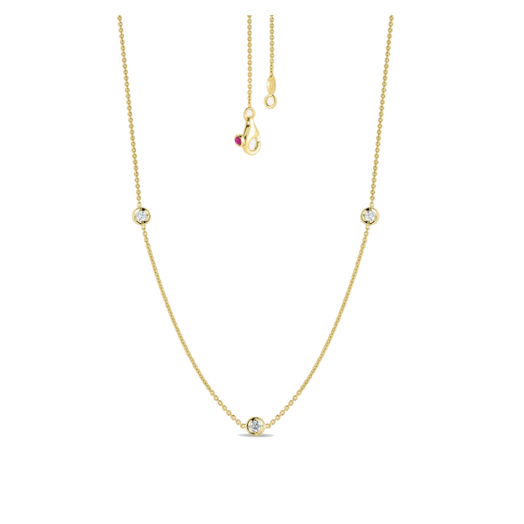 18K Yellow Gold Necklace With 3 Diamond Stations