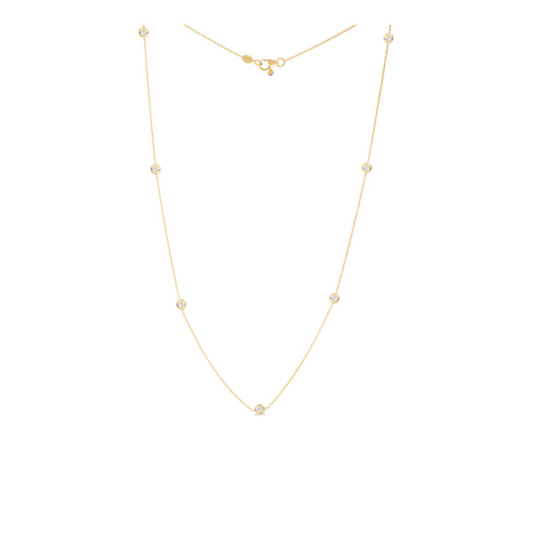 18K Yellow Gold Necklace With 7 Diamond Stations