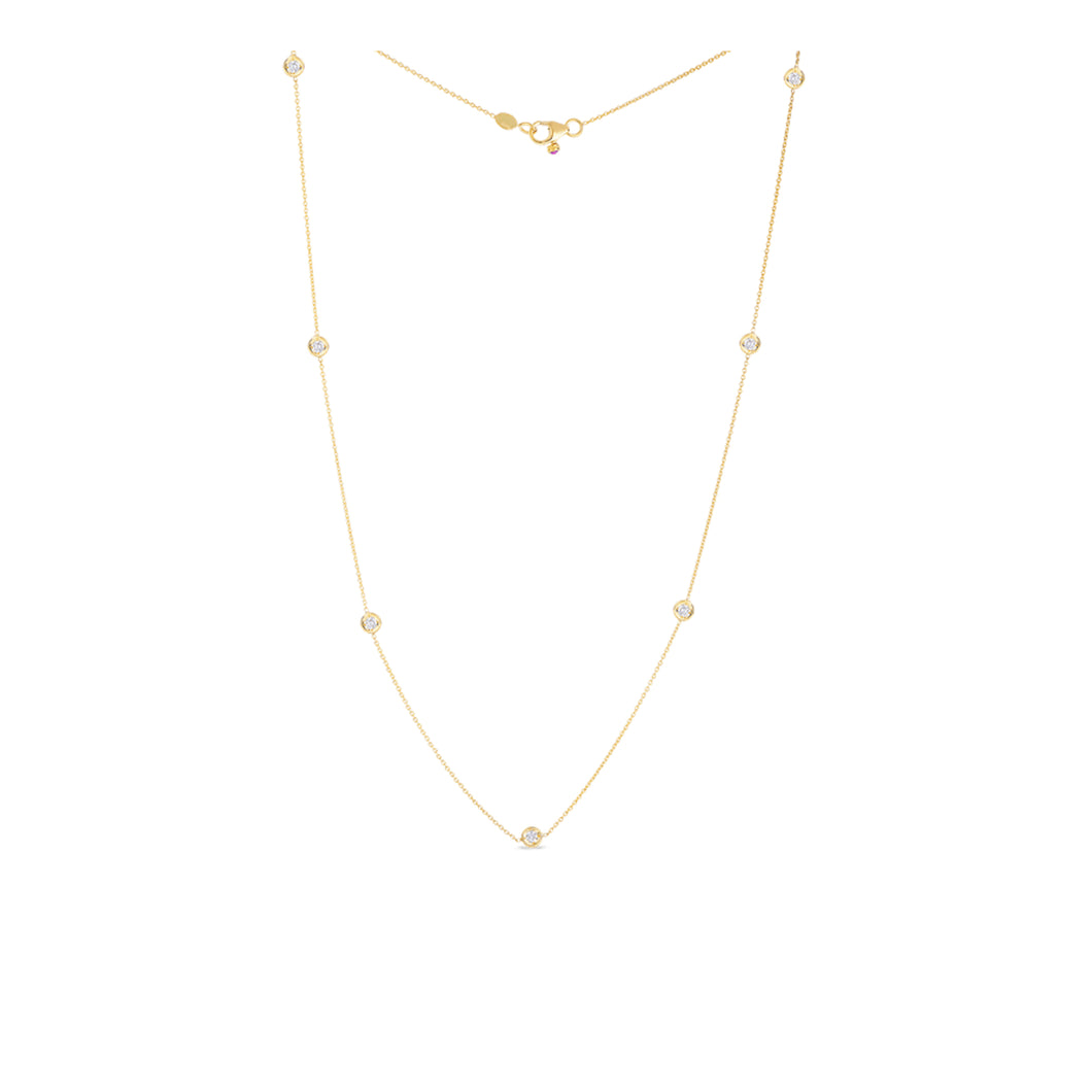 18K Yellow Gold Necklace With 7 Diamond Stations