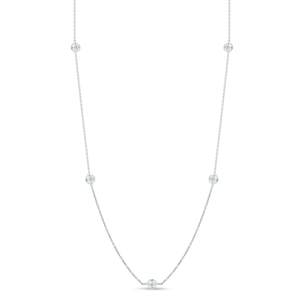 18K White Gold Seven Diamond Station Necklace