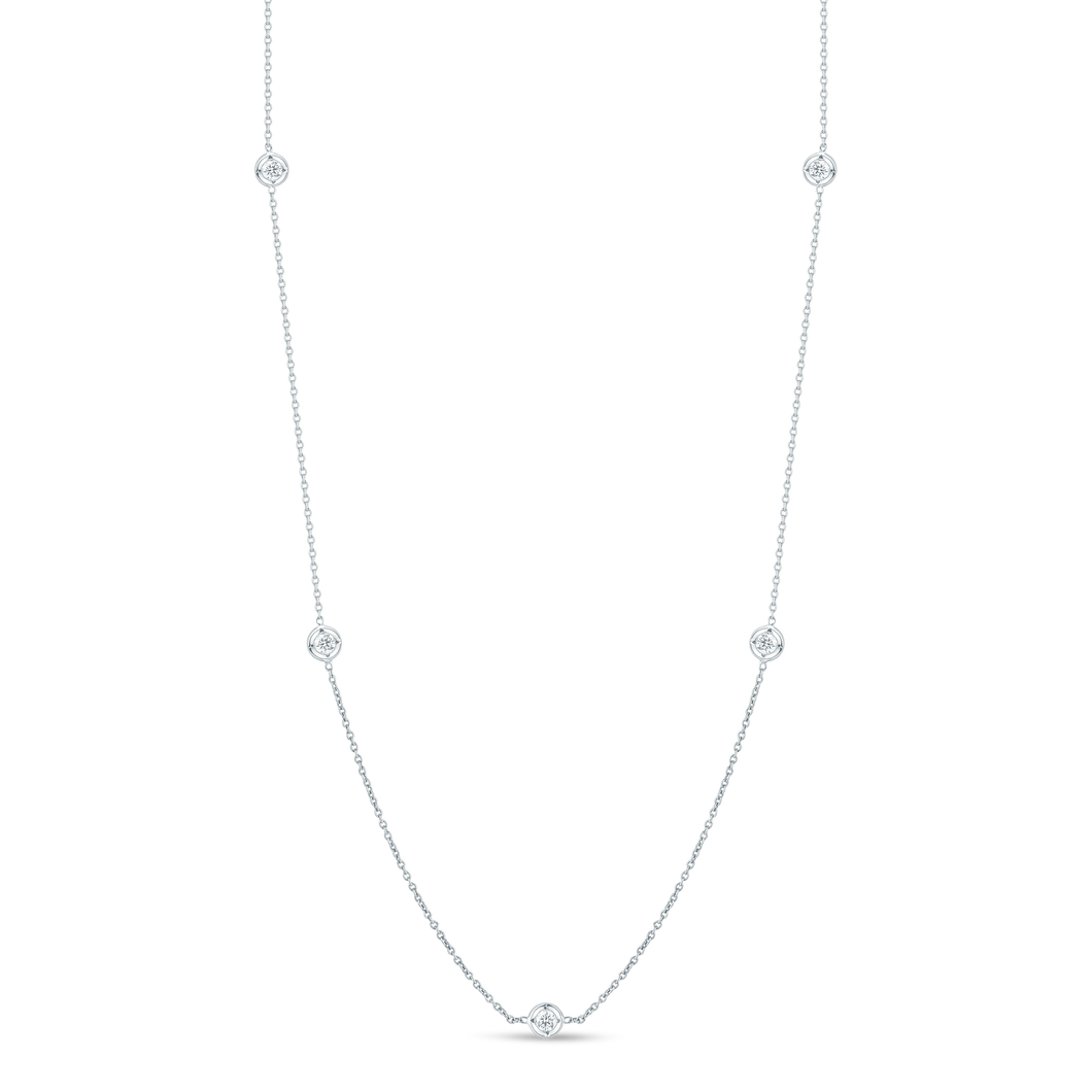 18K White Gold Seven Diamond Station Necklace