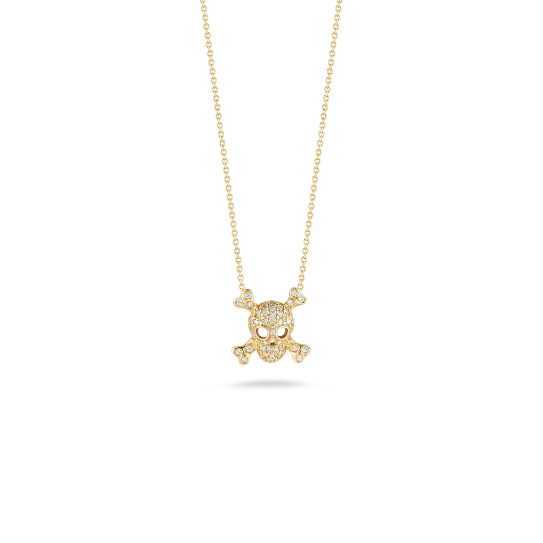 18K Yellow Gold Skull & Crossbones Pendant With Diamonds