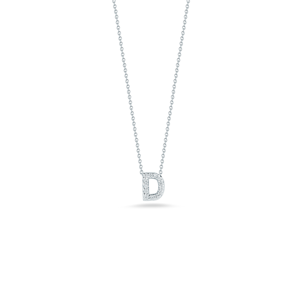 18K White Gold Love Letter D Pendant With Diamonds
