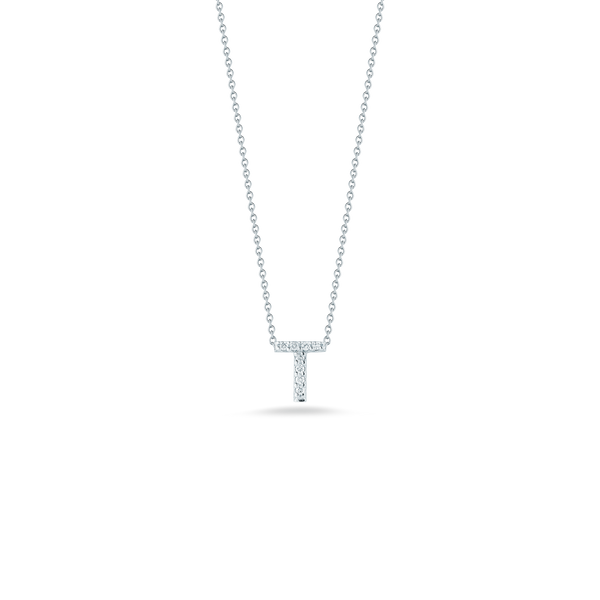 18K White Gold Love Letter T Pendant With Diamonds
