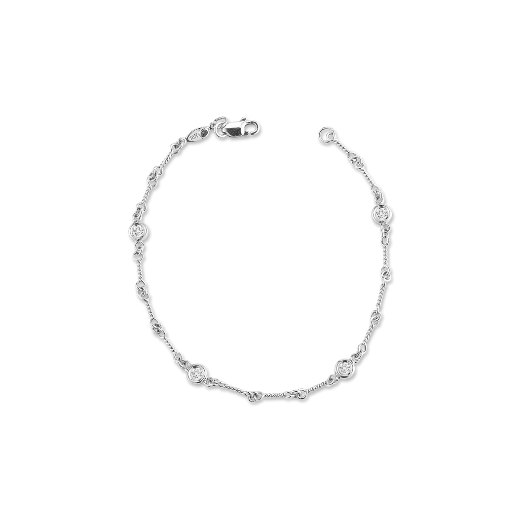 18K White Gold 4 Station Diamond Dog Bone Bracelet