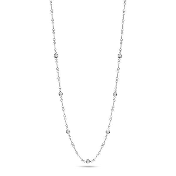 18K White Gold Dogbone 7 Station Necklace With Diamonds