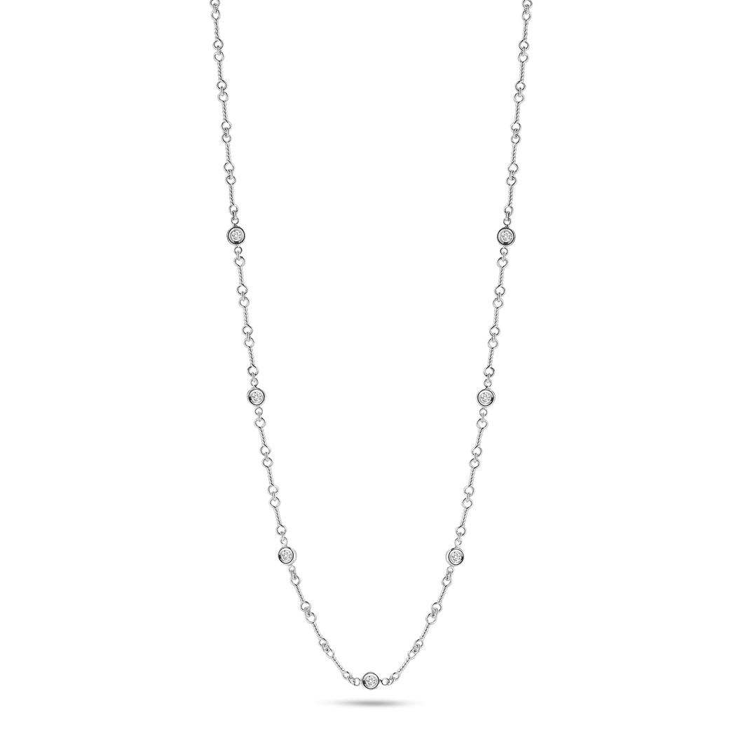 18K White Gold Dogbone 7 Station Necklace With Diamonds