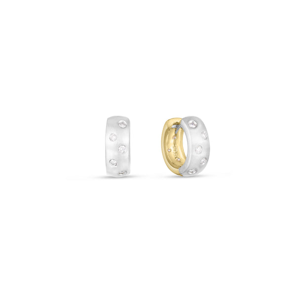 18K Yellow & White Gold Satin Diamond Reversible Hoop Earrings