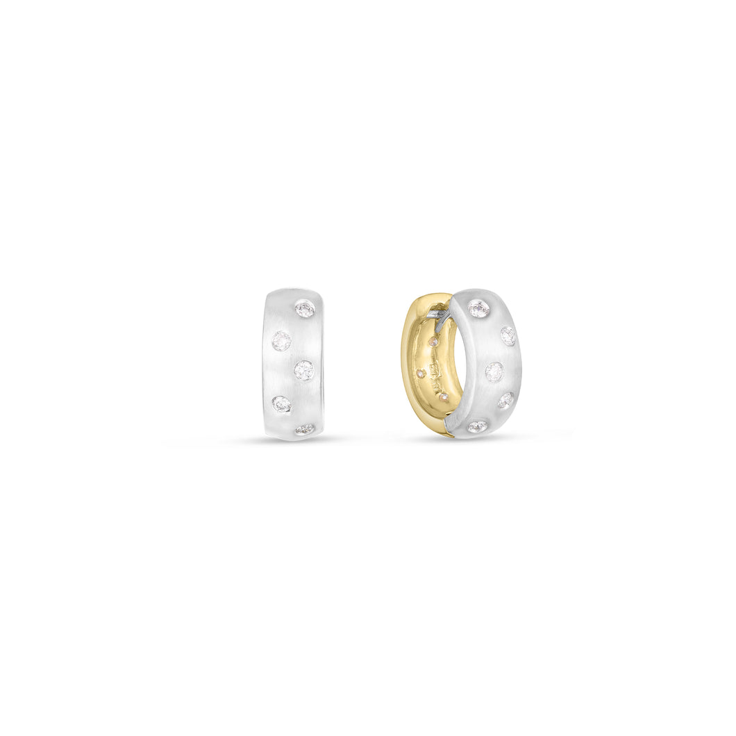 18K Yellow & White Gold Satin Diamond Reversible Hoop Earrings