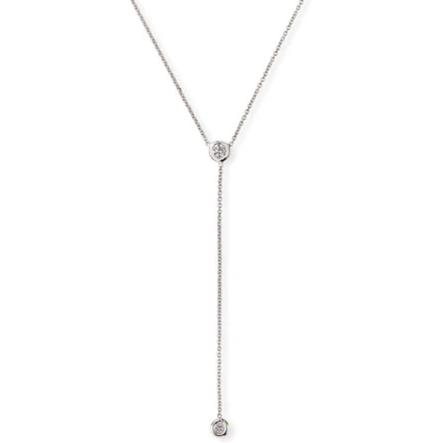 18K White Gold Diamond Bezel Y Drop Necklace