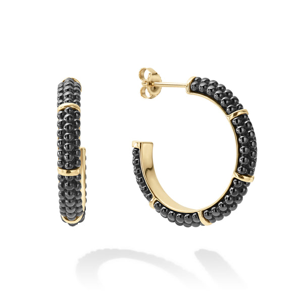 Black Caviar Gold Station Ceramic Beaded Hoop Earrings