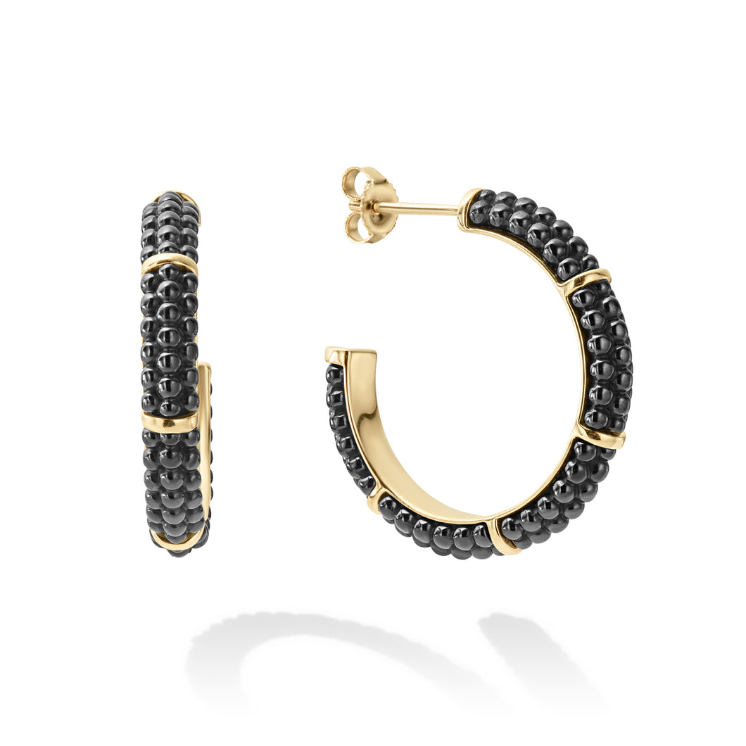 Black Caviar Gold Station Ceramic Beaded Hoop Earrings