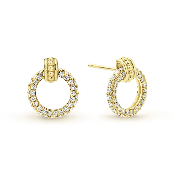 Gold & Black Caviar 18K Gold Circle Diamond Stud Earrings