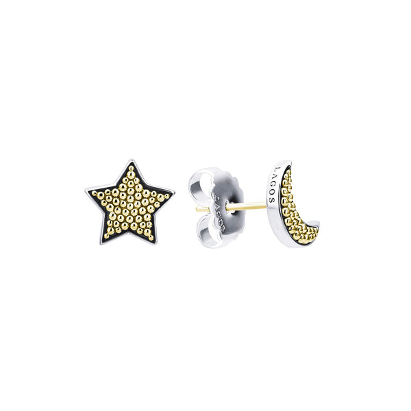 Signature Caviar Moon and Star Stud Earrings