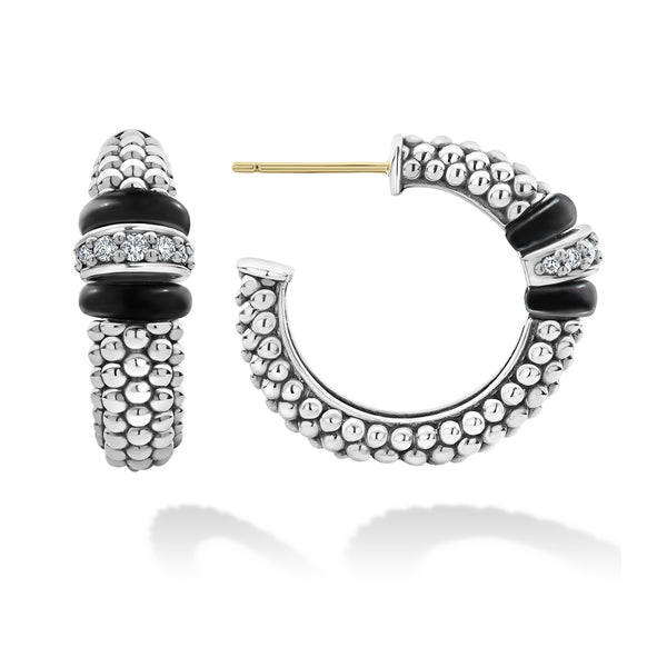Black Caviar Ceramic Caviar Diamond Hoop Earrings