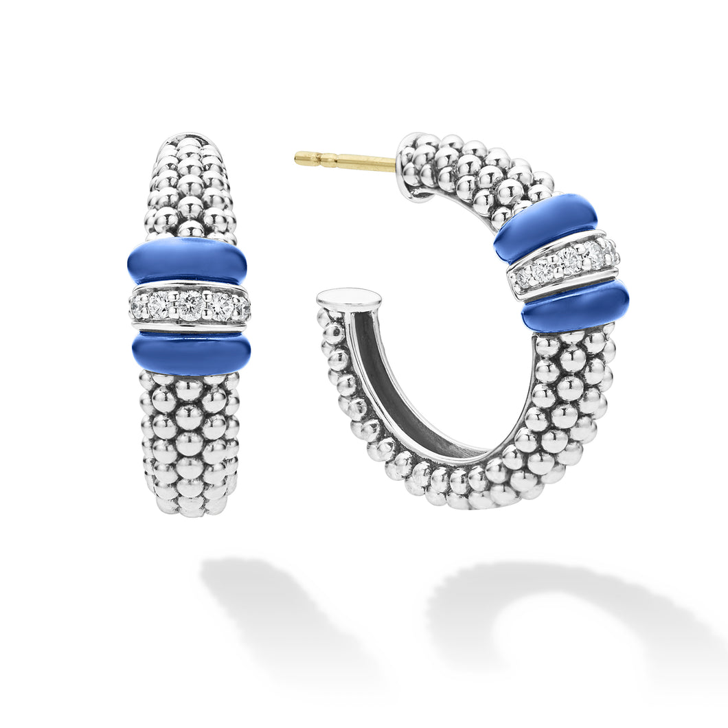 Blue Caviar Ceramic Caviar Diamond Hoop Earrings