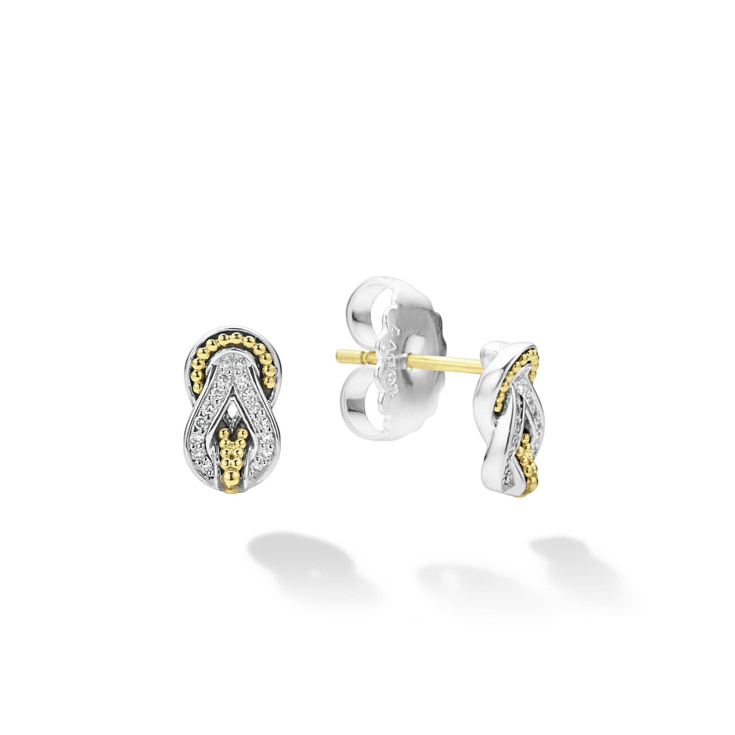 Newport Small Two Tone Knot Diamond Stud Earrings