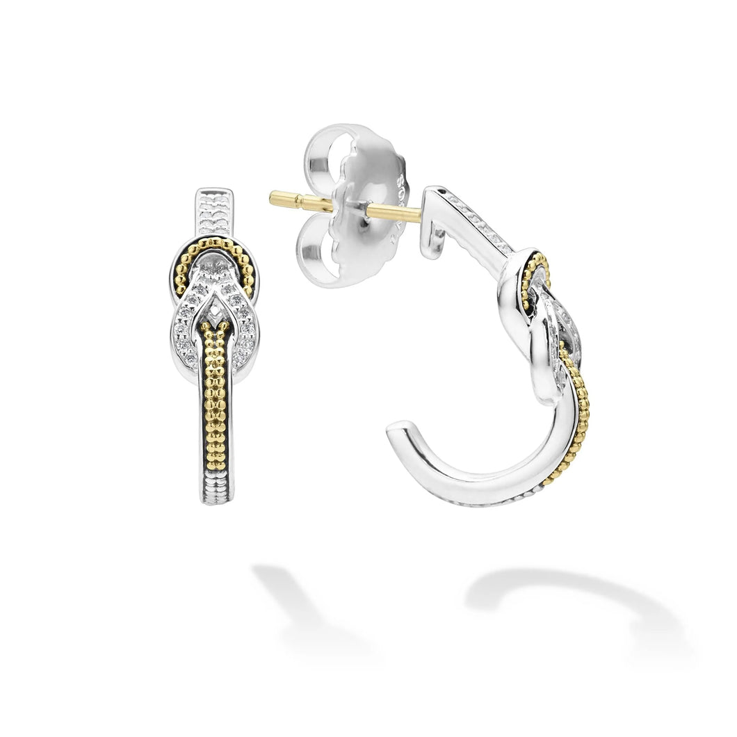 Newport Two Tone Knot Diamond Half Hoop Earring