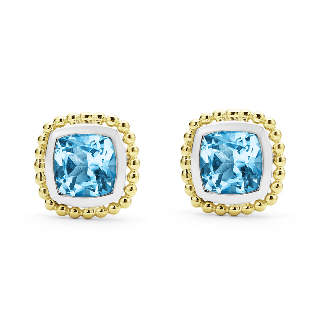 Caviar Color Swiss Blue Topaz Caviar Stud Earrings