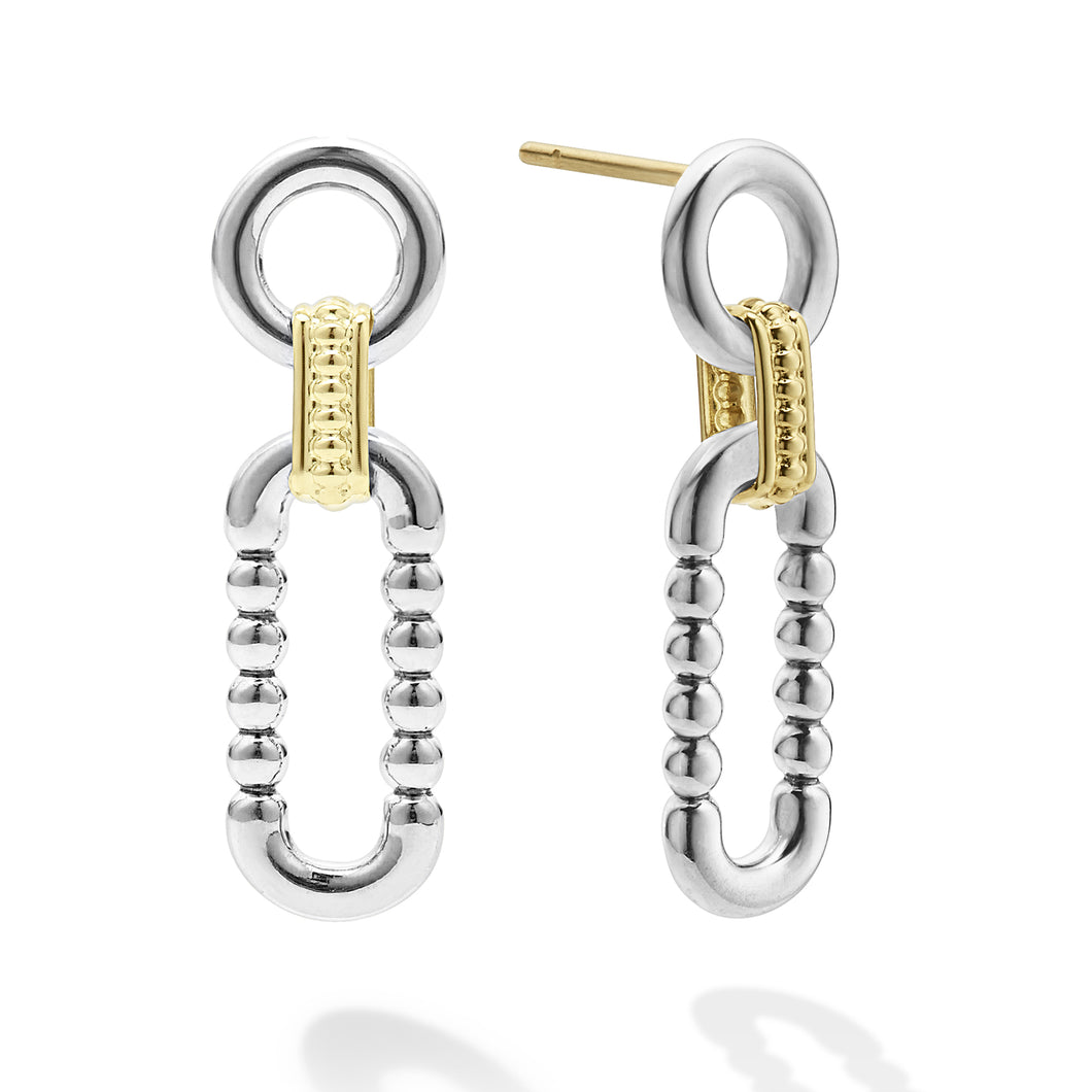 Signature Caviar Two Tone Link Drop Earrings