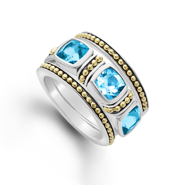 Caviar Color Swiss Blue Topaz Stacking Rings